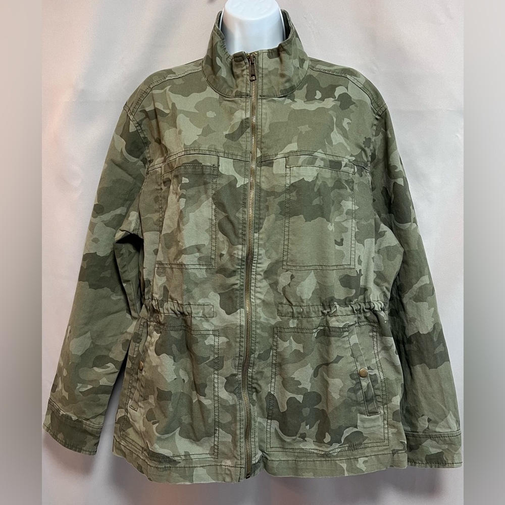 Old Navy Jacket Women’s Sz XL  Green Camouflage Full Zip Utility‎ Cinch Waist